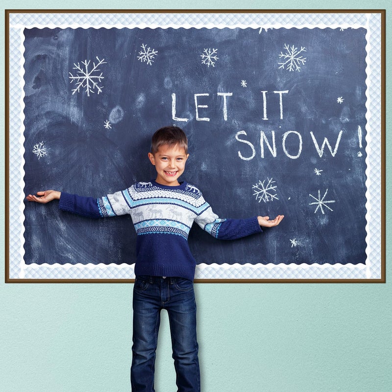 BeYumi Winter Snowflake Border Trim - 65ft Winter Christmas Sage Blue Snowflake Plaid Scalloped Rolled Border Trim Checkered Bulletin Board Borders School Classroom Office Chalkboard Door Decoration - Image 3